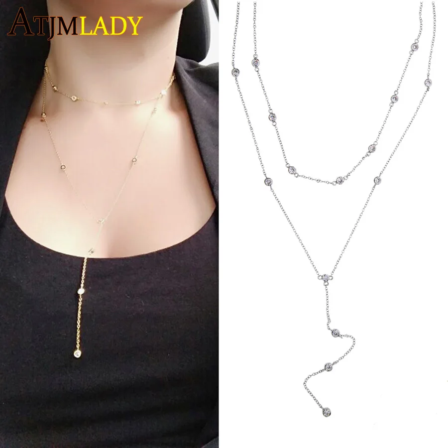 Женское Двухслойное колье из настоящего стерлингового серебра 925 пробы модное