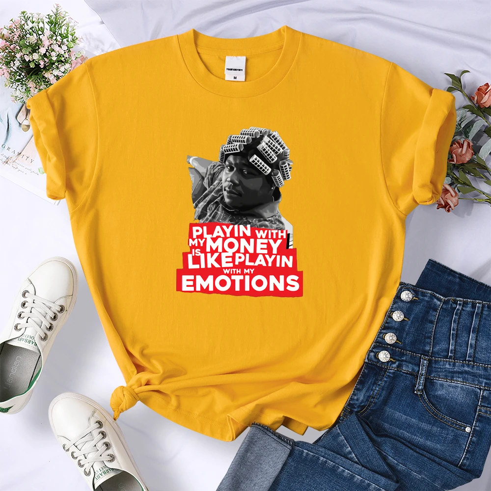 

Emotiongs Printing Tshirt Woman Spring Summer Tees Shirts Casual Cotton Simplicity T Shirt Crewneck Fashion Woman T-shirts