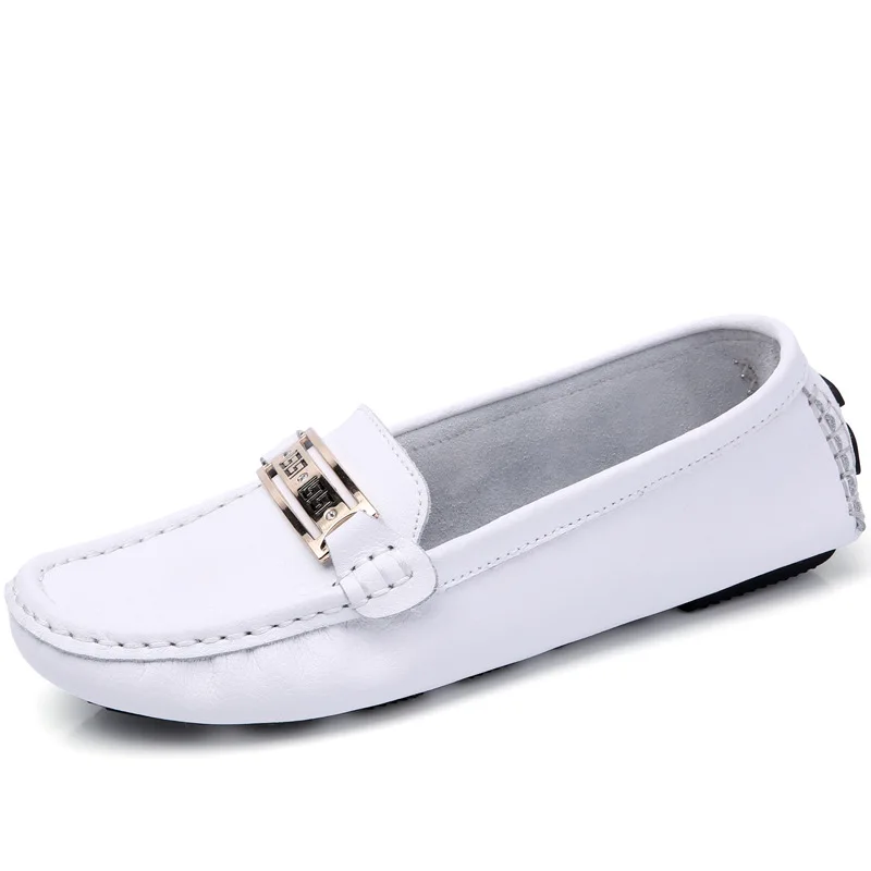 

Women's Slip On Leather Loafers Spring Ladies Metal Fashion Flat Shoes Female Sewing Solid Comfort Casual Woman Light Flats Shoe