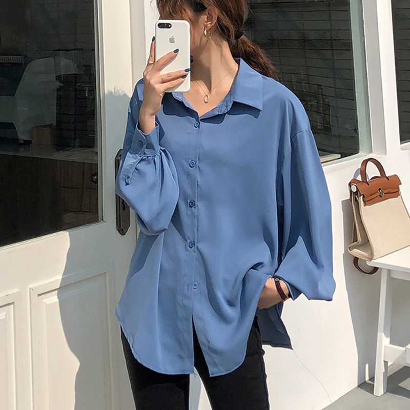 Женская шифоновая рубашка с отложным воротником на пуговицах | одежда