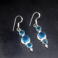 gemstonefactory big promotion unique 925 silver glowing shiny blue topaz women ladies gifts dangle drop earrings 20211893