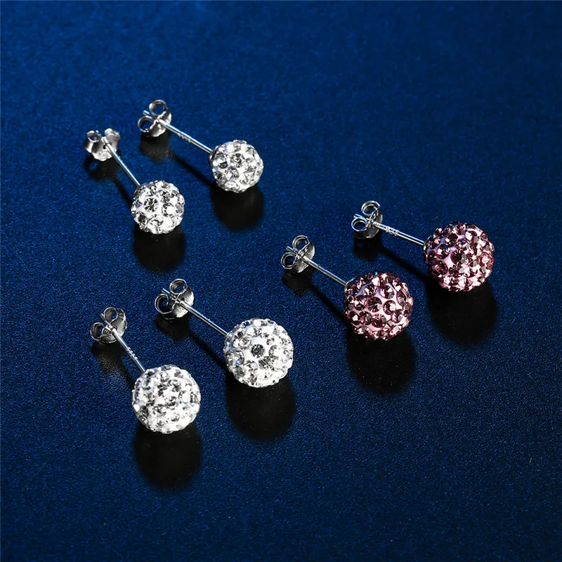 GAGAFEEL 8MM 925 Sterling Silver Ball Earrings Ear Studs Full CZ Zircon Earrings for Women OL Style Jewelry Accessories
