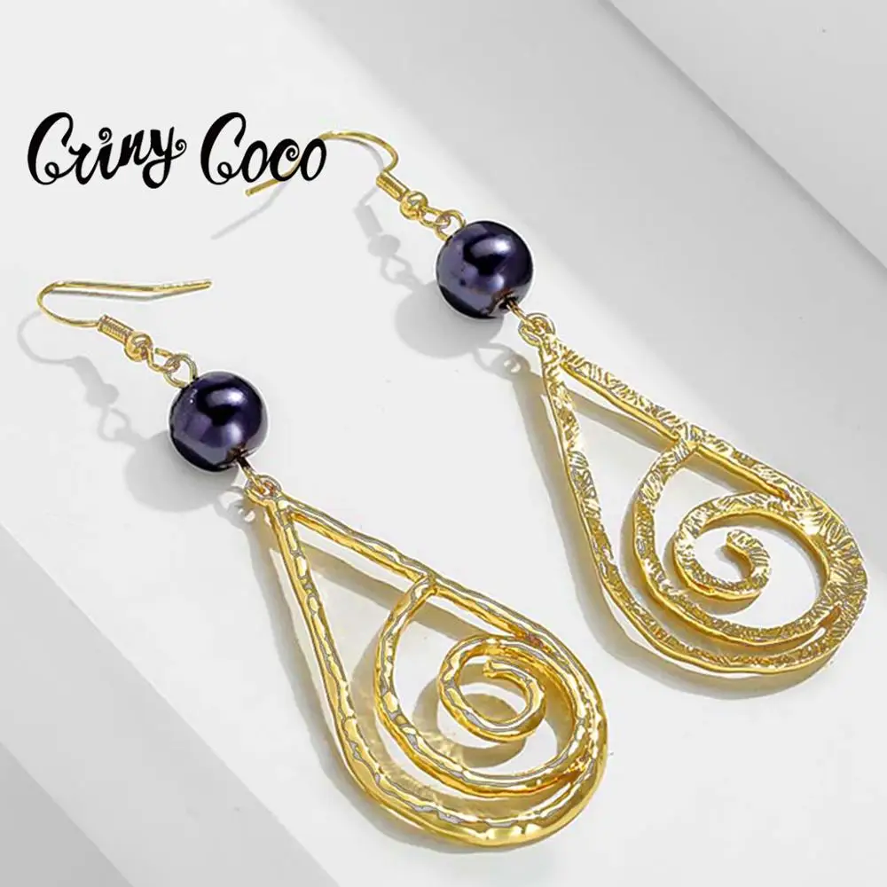 

2020 Hawaiian Earrings for Women Hollow Water Drop Trendy Big Dangle Earing Hot Fashion Black Pearl Quality Glittering Jewelry