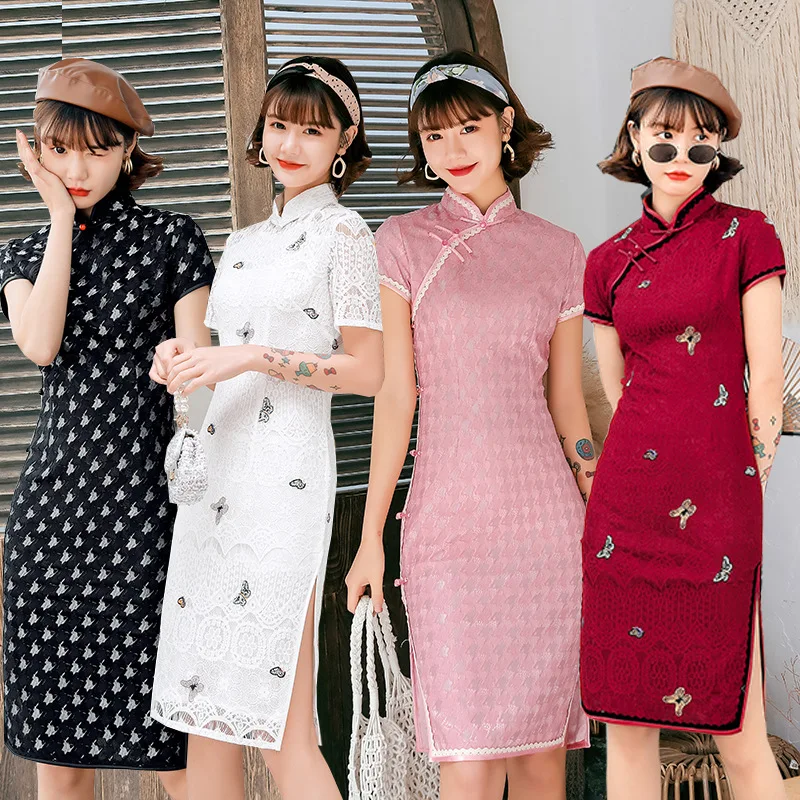 Кружевное приталенное платье-Ципао для молодых девушек модные студенческие
