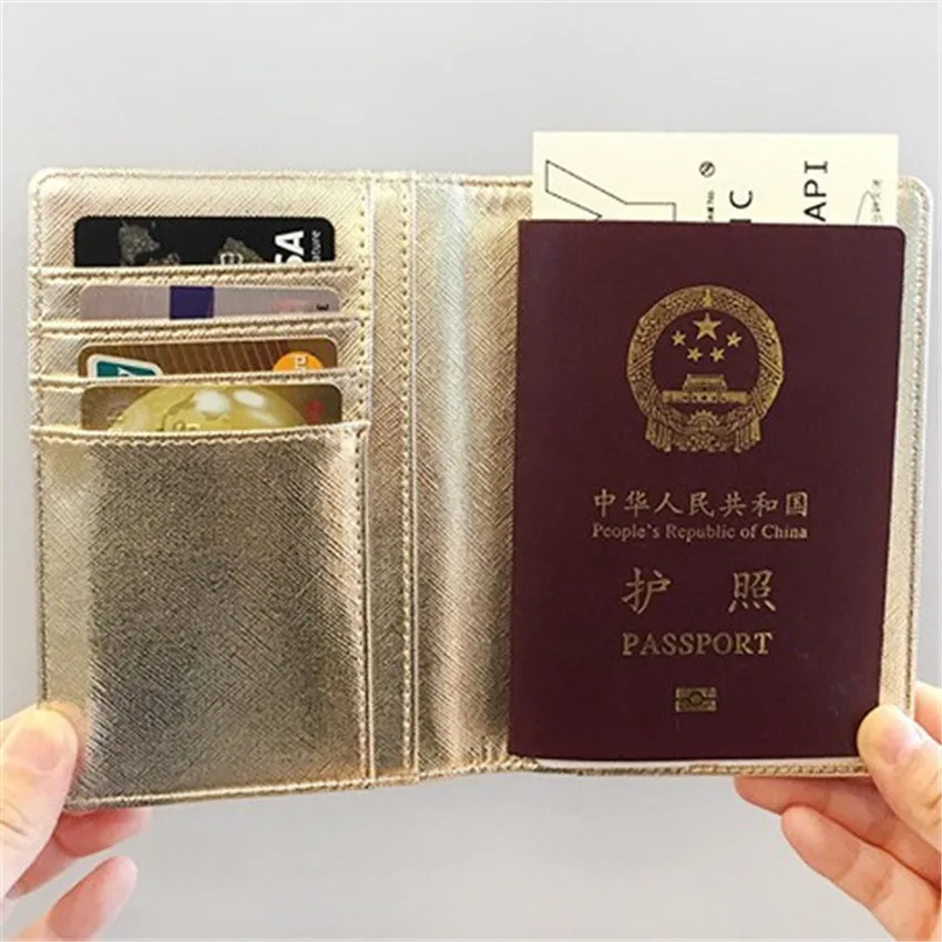 

Bentoy Embroidered Passport Holder Pink Purple Laser Multifunctional Passport Case Leather Document Travel Accessoties Cover