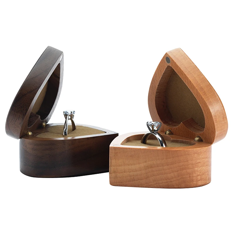 

Love Heart Shape Walnut Wooden Ring Box Solid Wood Decorative Jewellery Storage Box Engagement Box Proposal Anniversary Gift Box