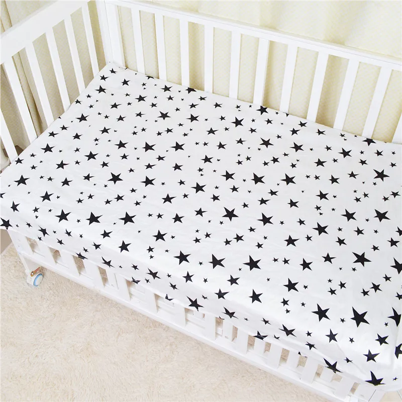 

150*90 cm Cotton Baby Flat Sheet Black White Star Pattern Newborn Bed Mattress Cover Protector for Kindergarten Bedding Mat