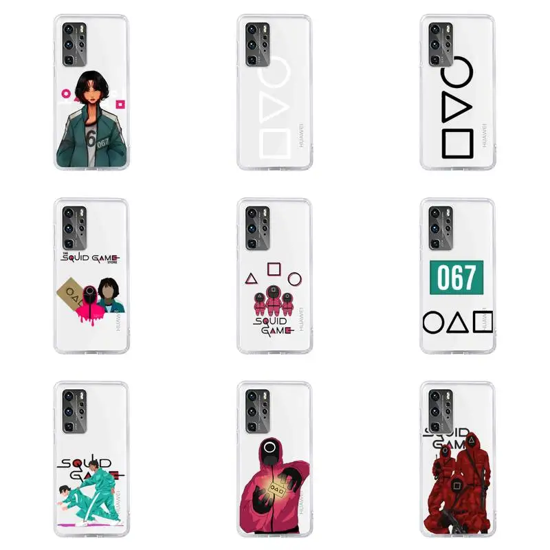 

Squid Game Round Six Phone Case For Huawei P40 P30 P20 Mate Honor 10i 30 20 i 10 40 8x 9x Pro Lite Transparent Cover