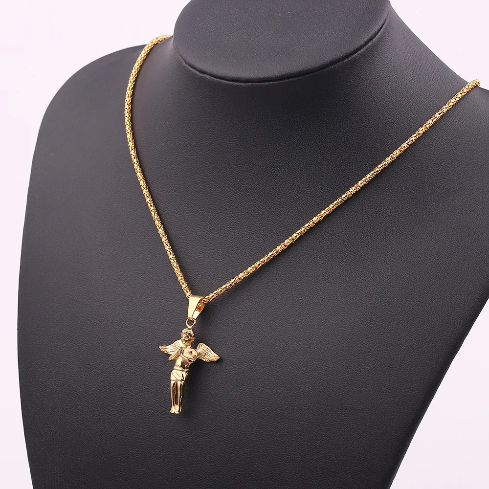 

Angel Prayer Pendant European American Hip-Hop Rock Rap Style Religious Accessories Men's Womens Couple Gift Necklace Jewelry