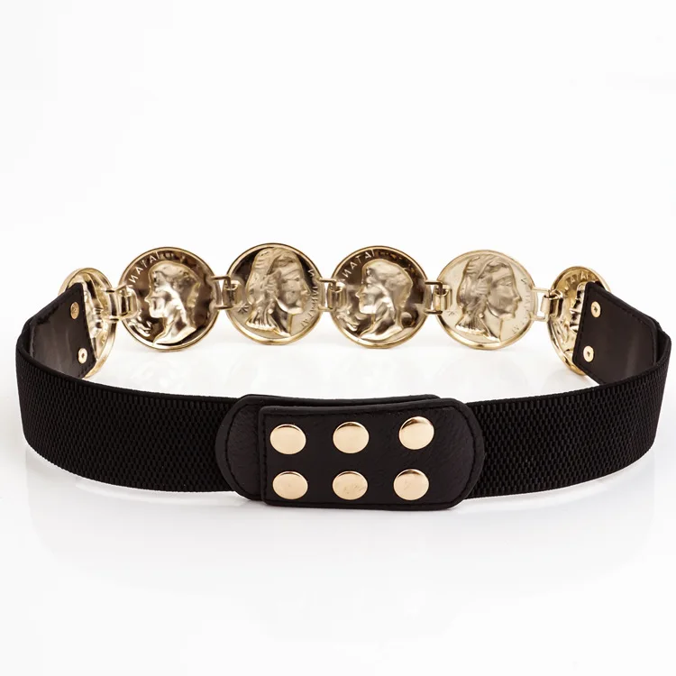 

fashion Wholesale- Europe personality lion head metal decoration elastic belts female punk runway waistband dress girdle luxury