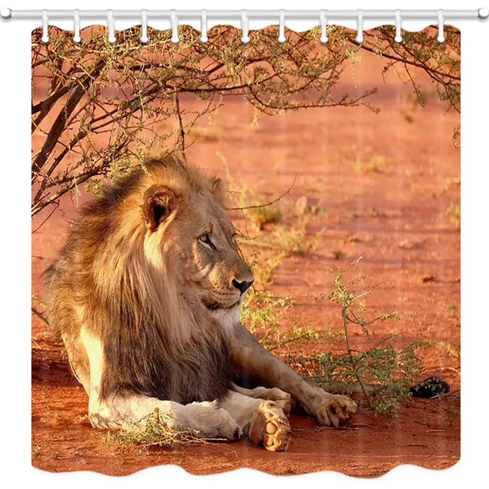 Занавеска для душа с африканскими дикими животными Лев сафари животные лежа в