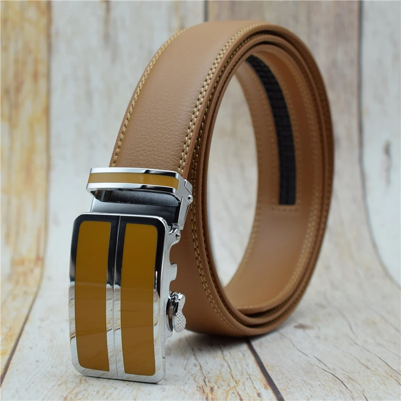 Ремень мужской с автоматической пряжкой дизайнерский пояс из воловьей кожи