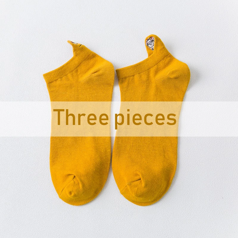 Yellow Kawaii милые вышитые Носки хлопок Harajuku happy fun женские носки, подарок на Рождество, лодыжки, 1 пара, размер 35-40, комплект из трех предметов Носки - Цвет: Yellow