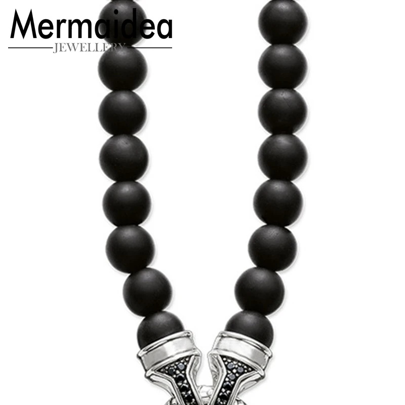 Европейский бренд черный матовый обсидиан бусы ожерелье трендовые крутые