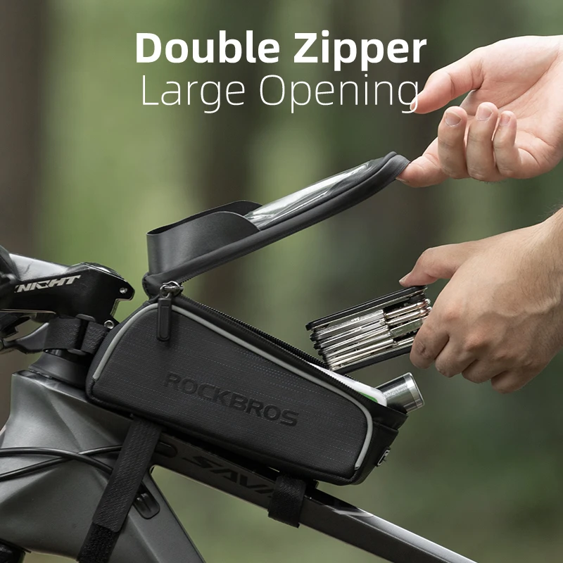 rockbros bike bag front phone bicycle bag for bicycle tube waterproof touch screen saddle package for 6 5inch bike accessories free global shipping
