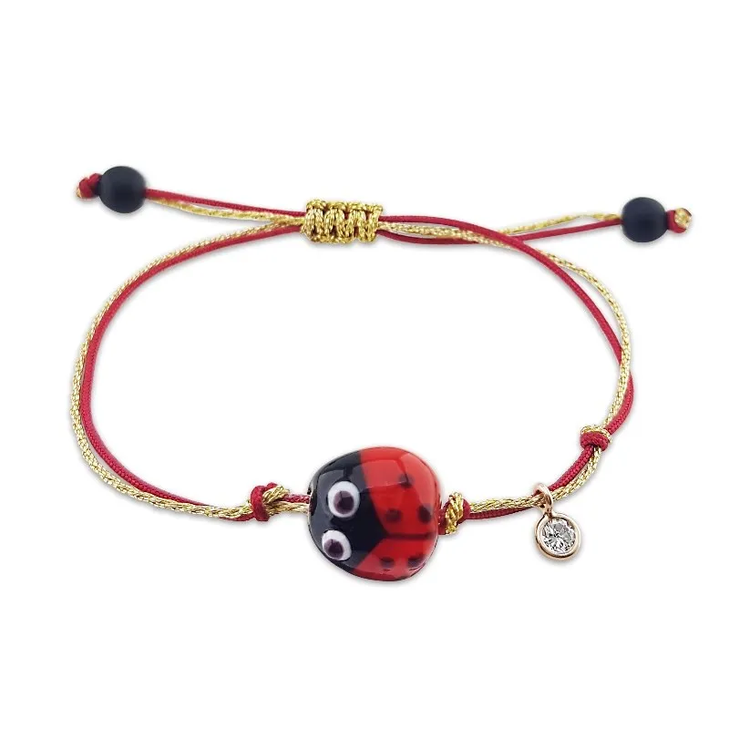 Кожаный браслет ручной работы VAOOV с 925 пробы божьей коровки| |