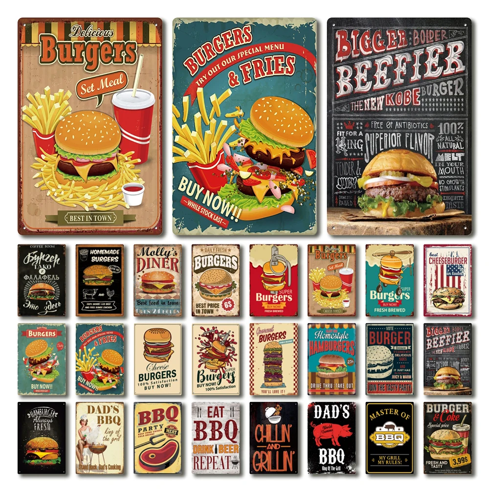 

[ Kelly66 ] Cheese Best Food Burgers And Fries EAT BBQ Tin Poster Metal Sign Home Decor Wall Art Painting 20*30 CM Size LA-24