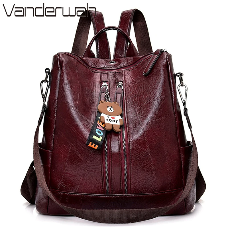 Многофункциональные кожаные рюкзаки школьные сумки через плечо для женщин 2020