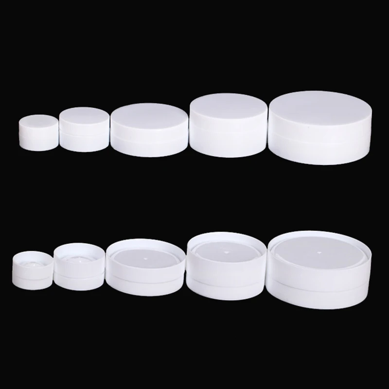 10pcs Plastic Container White Cosmetics Jar Empty with Inner Lid Portable Cream Packaging Mask Tin Pot 3g 5g 10g 30g 50g 100g