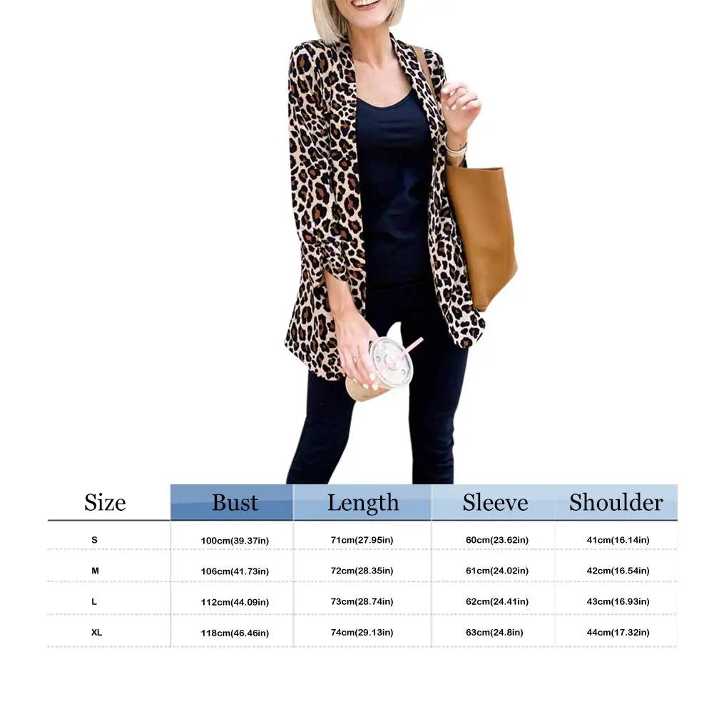 

Women Autumn Winter Coat Temperament Simple Generous Tops Fashion Long Sleeves Leopard Casual Female Cardigan Jacket
