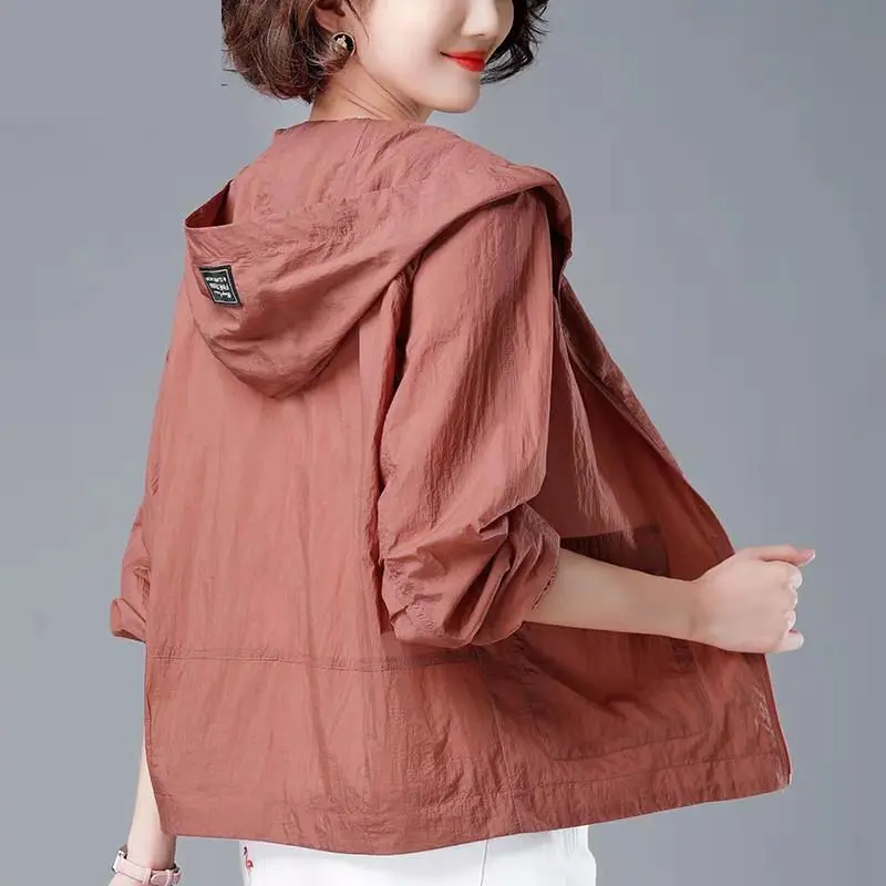 

Korean Fashion New Summer Casaco Feminino Solid Color Women's Spring Jacket 2021 All-Match Jackets Hooded Thin Sunscreen Coat