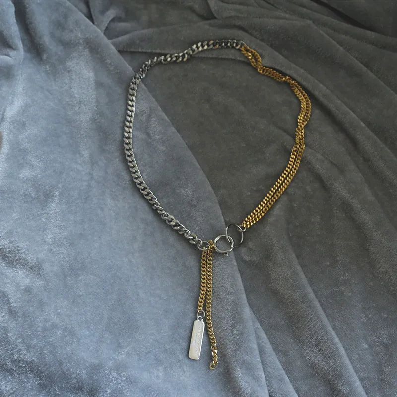 2019 new necklace women's Europe and America simple metal wind Justin gold silver splicing clavicle chain for men women | Украшения и