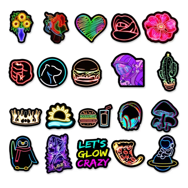 10/30/50pcs Cartoon Neon Light Stickers Cute Decals Graffiti DIY Motorcycle Phone Guitar Bike Laptop Guitar Car PVC Sticker Gift 5