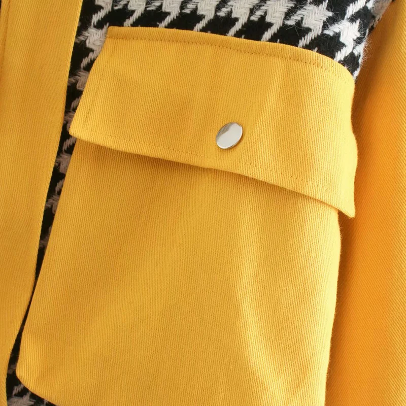 

Women 2021 Fashion With Pockets Houndstooth Loose Jacket Coat Vintage Long Sleeve Frayed Hem Female Outerwear Chic Tops C355