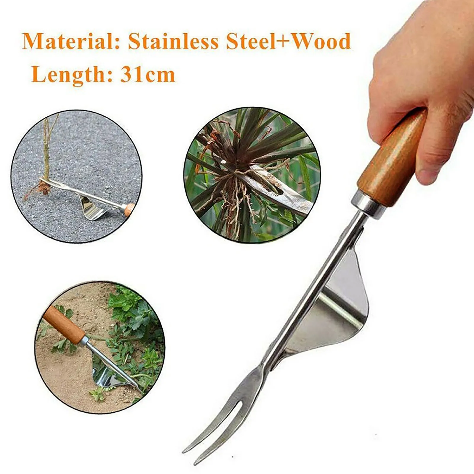 

Wood Handle Stainless Steel Garden Weeder Hand Weeding Removal Cutter Dandelion Puller Tools Multifunction Weeder Transplant