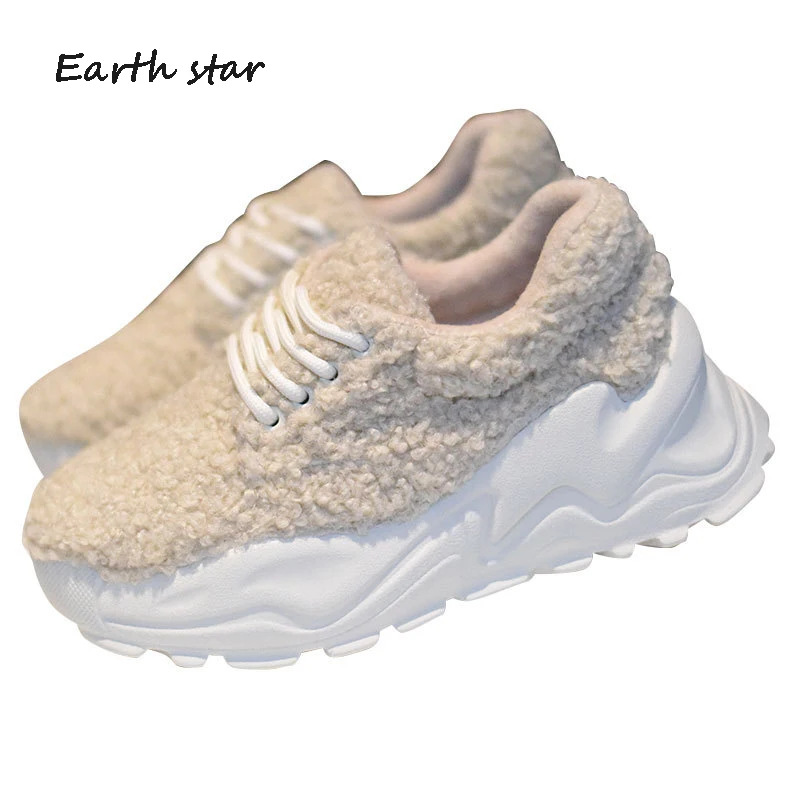 

Warm Shoes Women Fashion Brand White Sneaker Plush Platform zapatos de mujer Lady chaussure Winter Female Warm footware with Fur