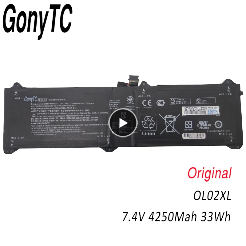 

Оригинальный аккумулятор GONYTC OL02XL 33 Вт-ч 4250 мАч для HP EliteBook Elite x2 1011 G1 HSTNN-DB5Z Series