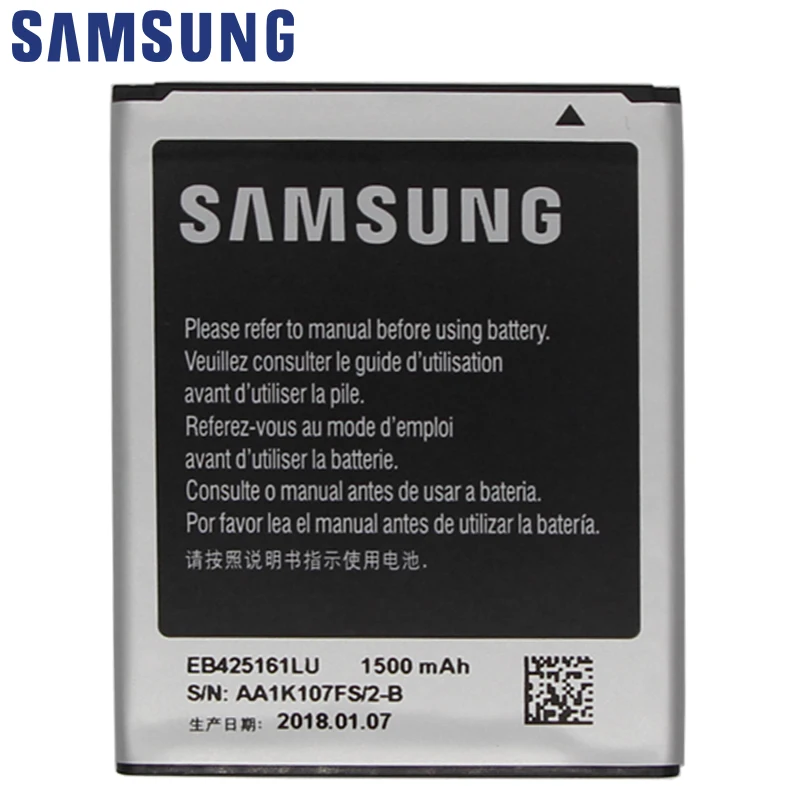 Оригинальная батарея Samsung EB425161LU 1500 мАч для Galaxy S Duos S7562 S7566 S7568 i8160 S7582 S7560 S7580 i8190 i739 i669 J1 мини