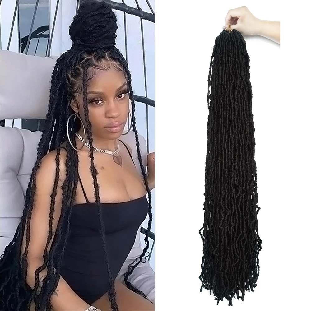 

Saisity Nu Locs вязаные волосы 18 24 36 дюймов длинные мягкие искусственные локоны крючок косички вьющиеся Дред плетение удлинители волос афро локон...