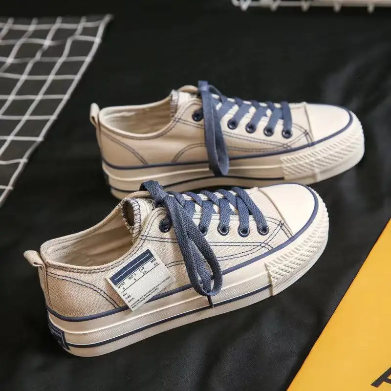 

2021 New Solid Color Low-cut Canvas Shoes Flat-heeled Women's Casual Shoes Thick-soled Increased Platform Shoes Sneakers