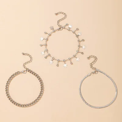 

Women 3-piece Anklet Creative Palm Pendants Anklets Female Beach Jewelry Gold Silver Color Foot Chains Metal Ankle Accessories