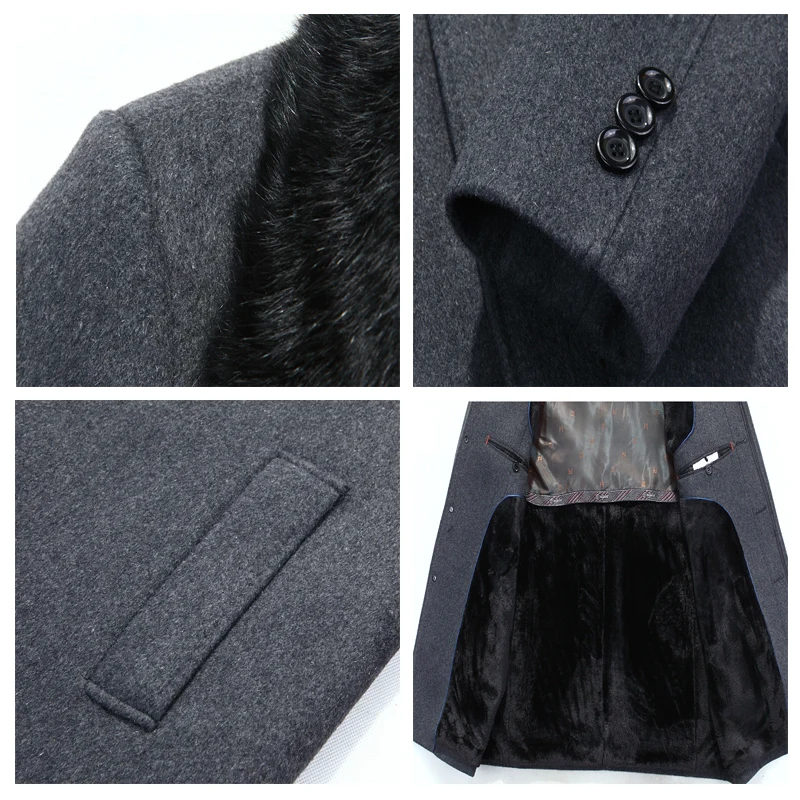 2021 Высокое Качество Мужское Шерстяное Пальто Зима Теплое Из Шерсти С Натуральным