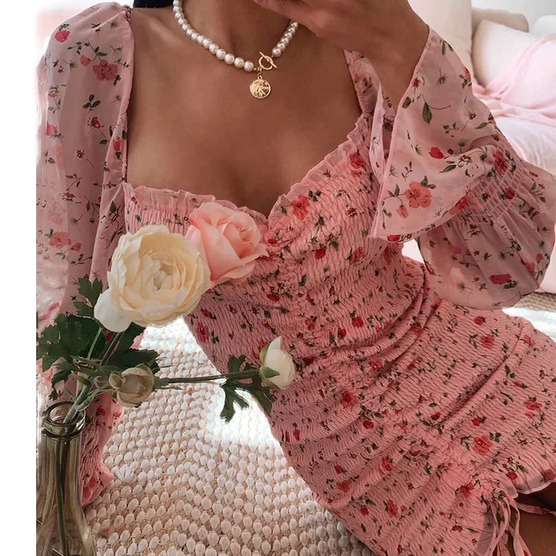 Женское приталенное платье Yojoceli шифоновое платье-мини с цветочным принтом