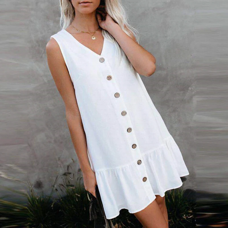 Черное однобортное однотонное Повседневное платье без рукавов тонкое летнее