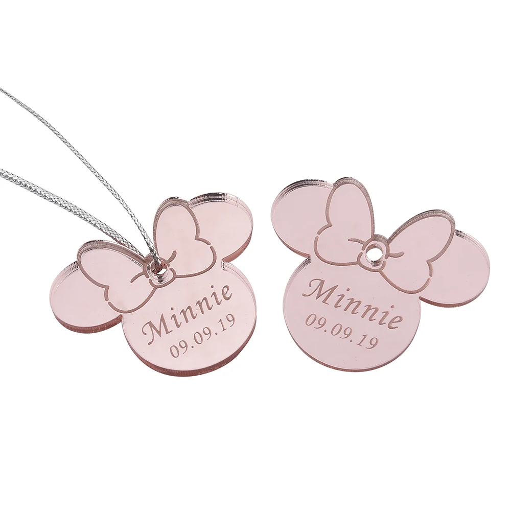 Style4 Pink 10 шт. персонализированные гравированное зеркало Минни Маус надписи имя карты метки ребенок душ украшение для вечеринки в день рождения 40 мм логотип - Цвет: Style4 Pink