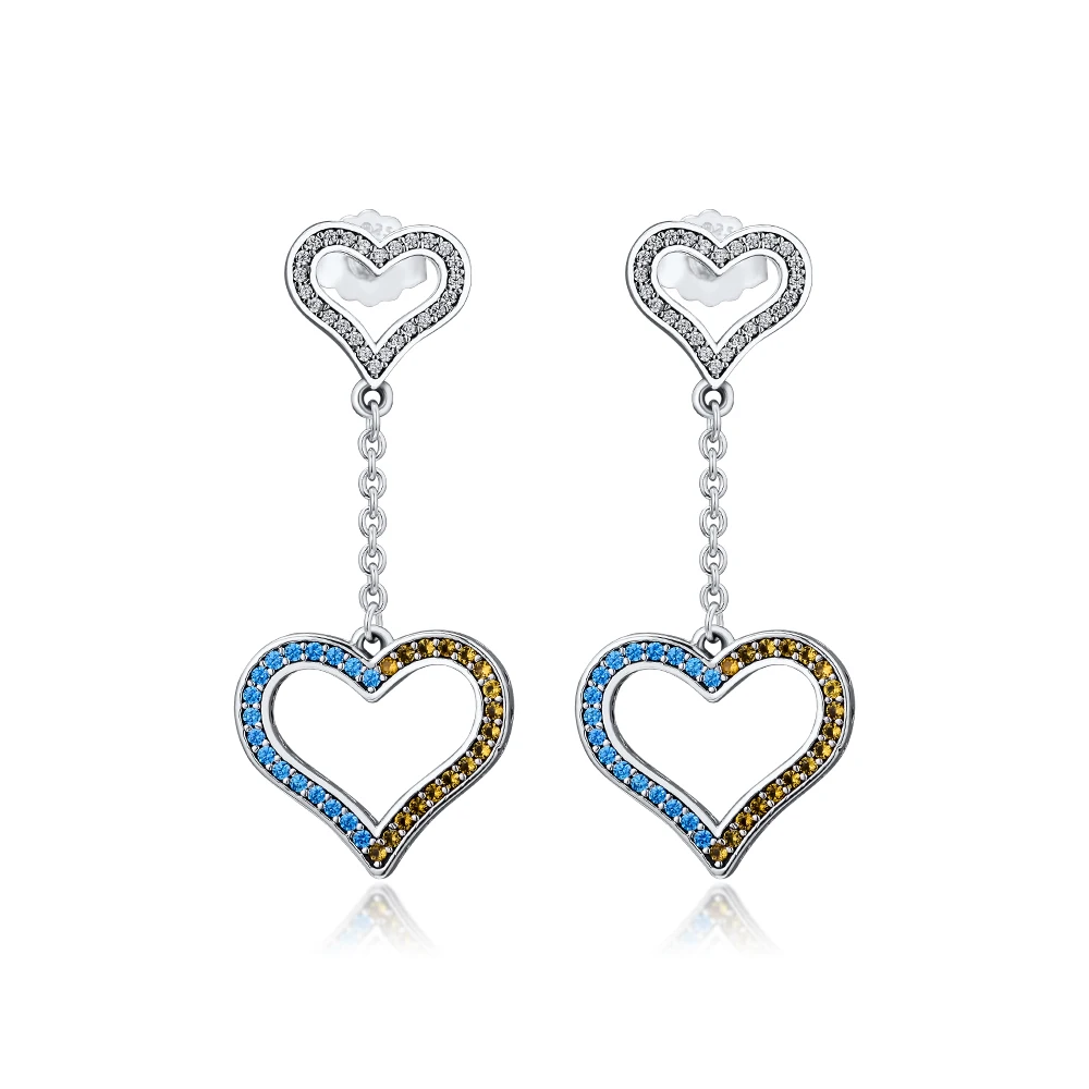 

Lavish Heart Earrings with Colored CZ 100% 925 Sterling-Silver-Jewelry Free Shipping
