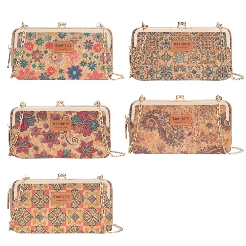 

Baellerry 2 Pcs Ladies Wallet Mobile Phone Bag Cork Zipper Handbag Wrist Bag Clutch Bag Shoulder Strap Bag, 323 & 212