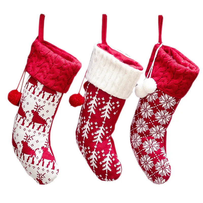 Новогодние и рождественские чулки, искусственный подарок, украшения для дома, вязаные носки, украшения для рождественской елки