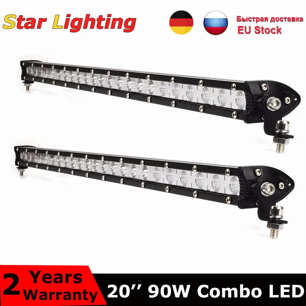 

2pcs Single Row 20inch 90W Led Light Bar Work 4x4 Offroad Light 12V 24V Combo Beam For Offroad 4WD Truck Tractor 12V 24V Led Bar