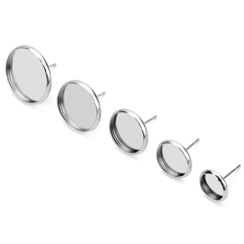 

50pcs 6 8 10 12 14 16 20mm Stainless Steel Blank Earring Base Cameo Base Fit Glass Cabochons Earring Setting Diy Jewelry Making