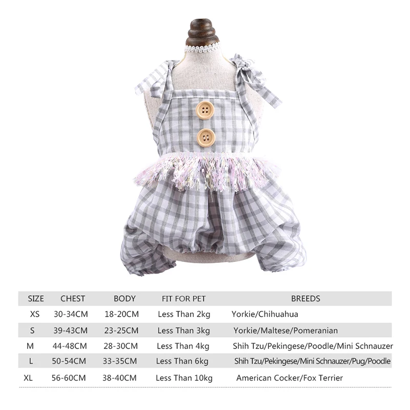 Комбинезон Одежда для собак из хлопка на весну и лето в клетку с ремешками