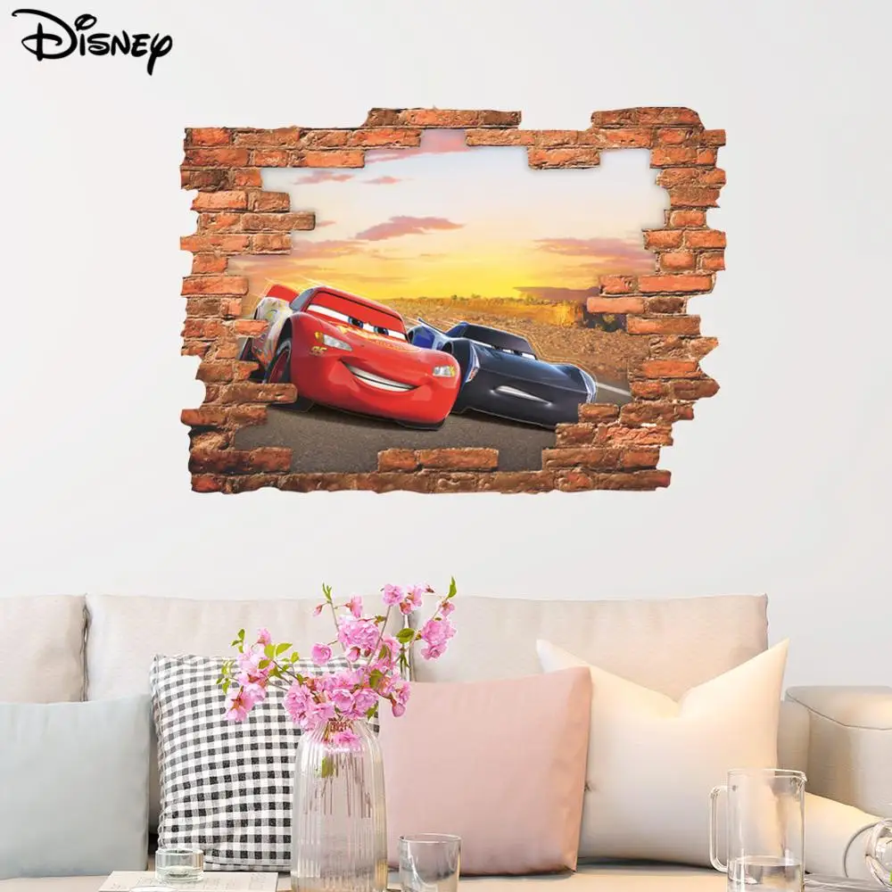 Дисней автомобиль, стикер мультяшка, аниме автомобиль, сломанные стены, детская комната, съемные декоративные наклейки