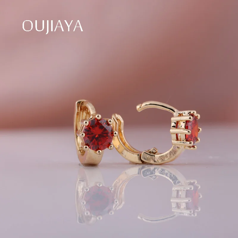 Женские круглые серьги подвески OUJIAYA маленькие из розового золота 585 пробы с