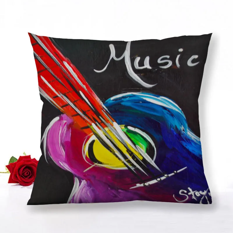 

Custom Music Art Paint Zipper Pillowcase Home Decoration Satin Fabric Square Pillowcase 40x40 60x60cm Bedroom Pillow Cover 1.15
