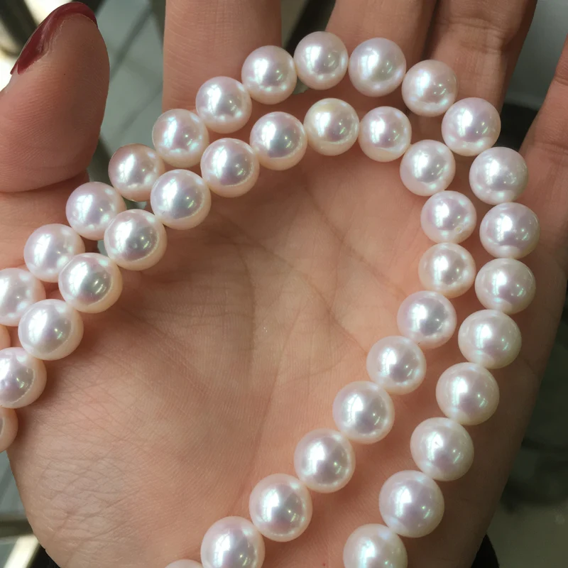 comprar Colar De Pérolas De água Doce Forma Redonda Com Tamanho 9-10mm Pérolas Brilho Perfeito Para Diy Jóias Solta Pérola Fios