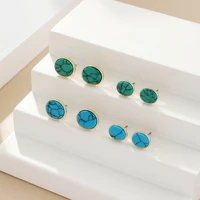 dainty mini oval turquoise earrings for women fashion trim natural stone essential every day jewelry wholesale